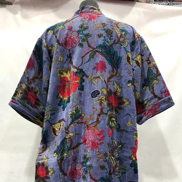 Floral Print Velvet Kimono Luxury Jacket, Party Boho Robe Lounge Wear - Unisex - Picture 6 of 16